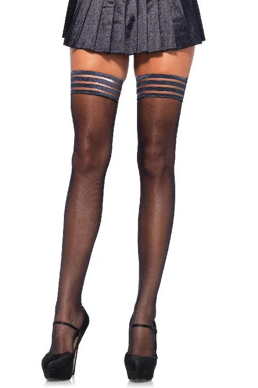 Women's Mesh TightsStriped Silicone Stay Up Spandex Sheer Thigh Highs