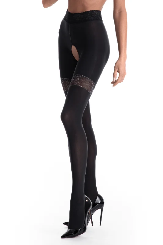 Women's Crocodile Print TightsGlamour Crotchless Tights 80 Denier