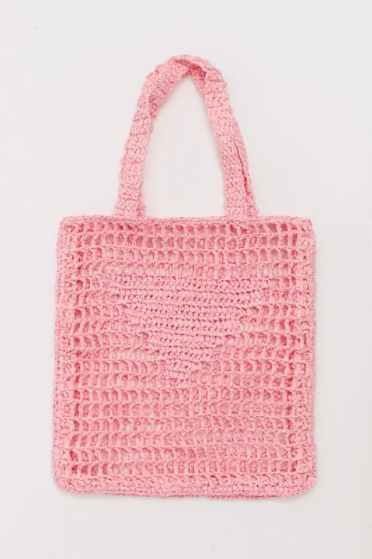 Women's Lingerie for HoneymoonsPink Crochet Straw Tote Bag