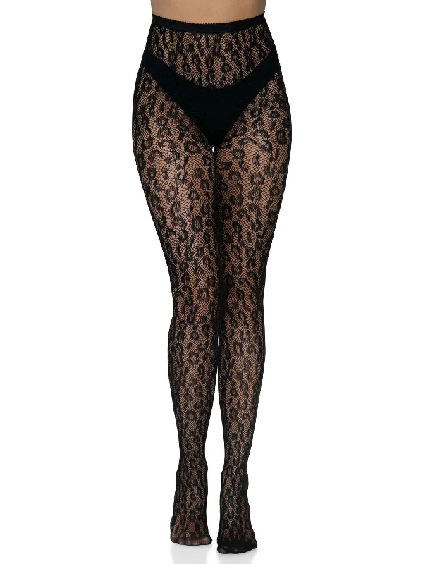 Breathable Tights for WomenLeopard Net Tights - One Size - Black