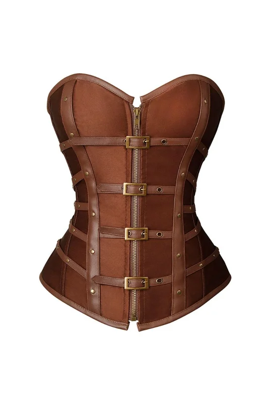 Microfiber corsets for a lightweight optionBrown Leather and Satin Buckle Corset with Zip Front Microfiber corsets for a lightweight optionBrown Leather and Satin Buckle Corset with Zip Front