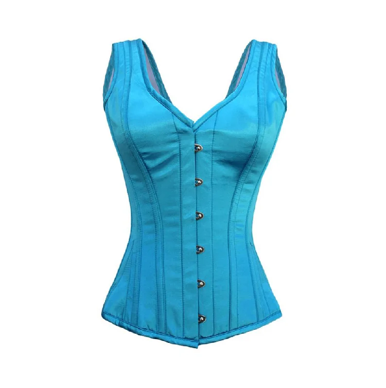 Silk bustiers for a luxurious and smooth feelFlanagan Turquosie Satin Shoulder Straps Overbust Corset Silk bustiers for a luxurious and smooth feelFlanagan Turquosie Satin Shoulder Straps Overbust Corset