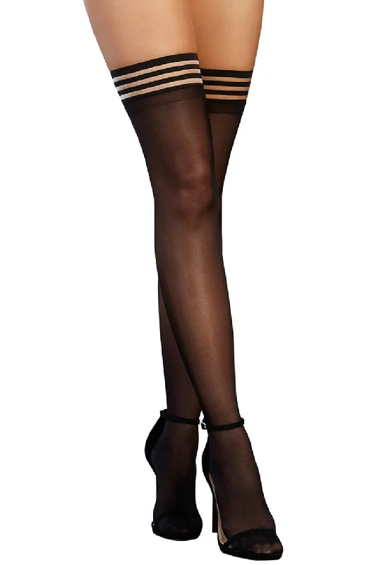 Women's Athletic TightsBlack Opaque Thigh Highs with Striped Tops