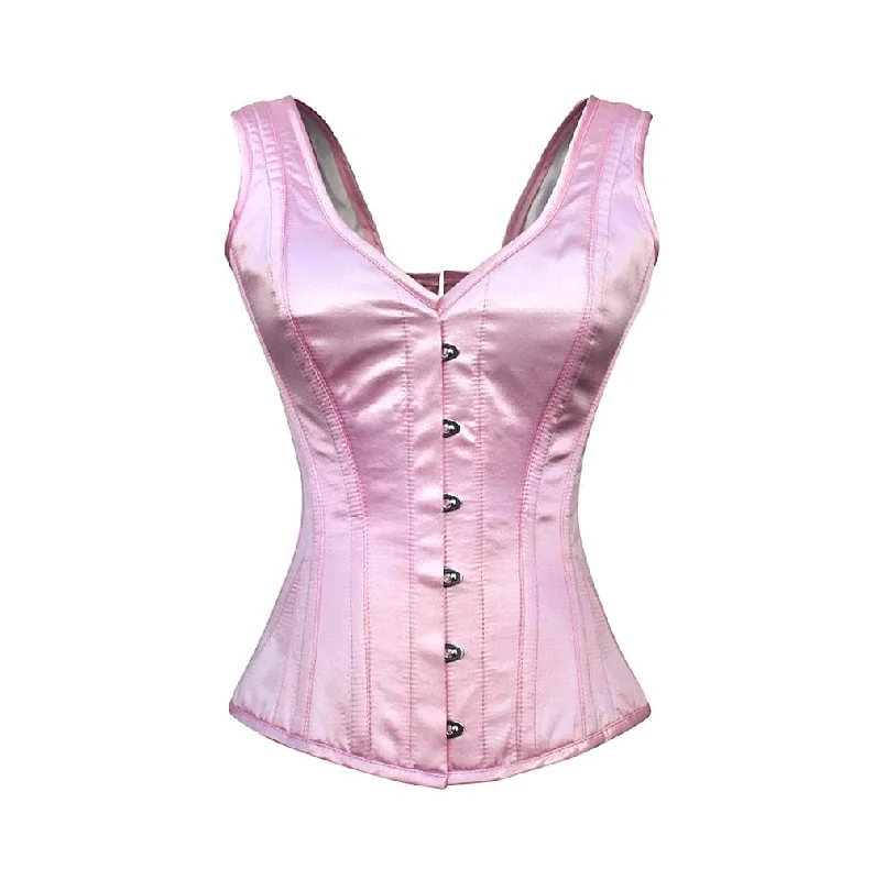 Retro - 1950s corsets with a cinched waistPelkey Pink Satin Shoulder Straps Overbust Steel Boned Corset Retro - 1950s corsets with a cinched waistPelkey Pink Satin Shoulder Straps Overbust Steel Boned Corset