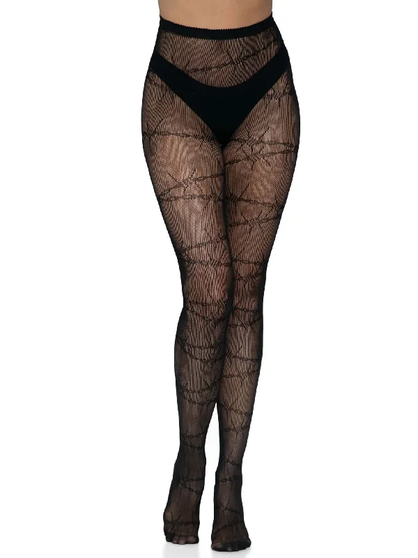 Embellished Tights for WomenBarbed Wire Fishnet Tights - One Size - Black