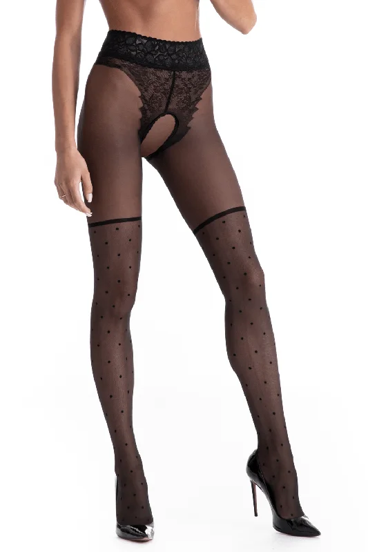 Women's Glitter TightsLolita Crotchless Tights Black 30 Denier