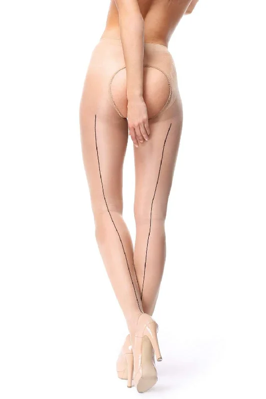 Woolen Tights for WinterOpen Crotch Back Seamed Tights Beige 20 Denier