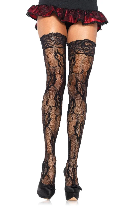 Tights with Floral DesignsRomantic Rose Lace Thigh Highs W/Lace Top