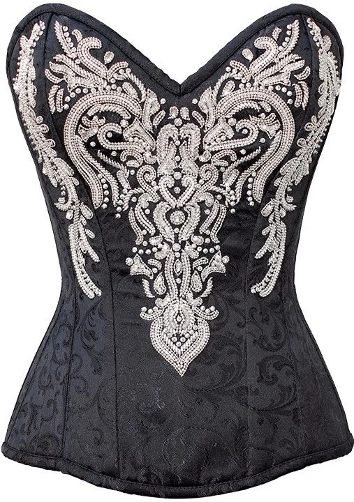Vintage - style women's bustiers with lace and bowsMariaah Black Embroidered Corset