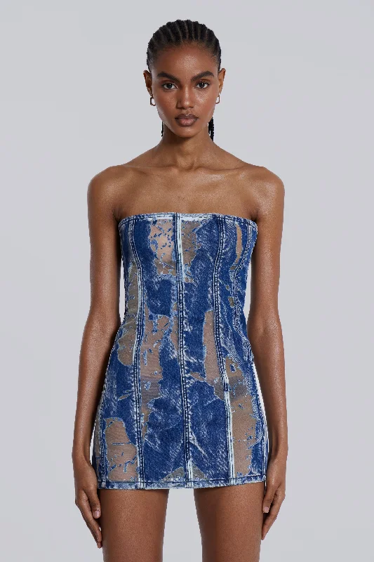 Geometric - printed bustiers for a modern and trendy lookZion Denim Corset Mini Dress Geometric - printed bustiers for a modern and trendy lookZion Denim Corset Mini Dress