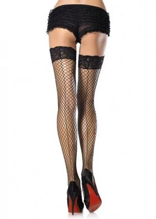 Women's Opaque TightsStay Up Lace Top Thigh Highs With Backseam - One Size - Black