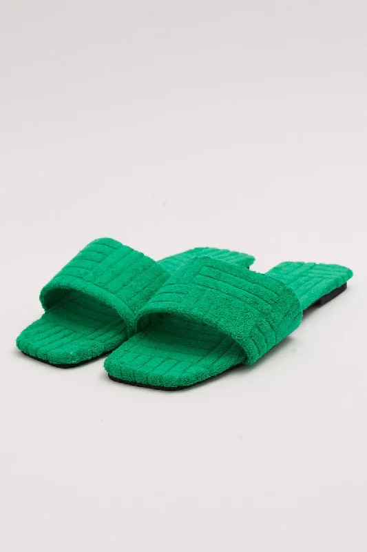 Summer Lingerie for WomenGreen Square Toe Toweling Detail Slippers