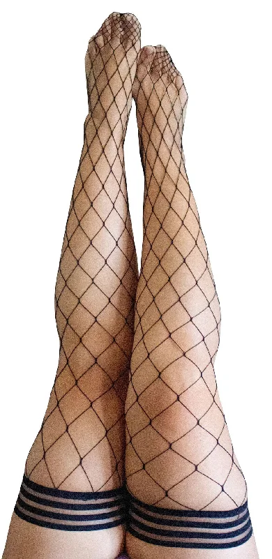 Women's Tights with RhinestonesMichelle - Fishnet Thigh High - Size D - Black