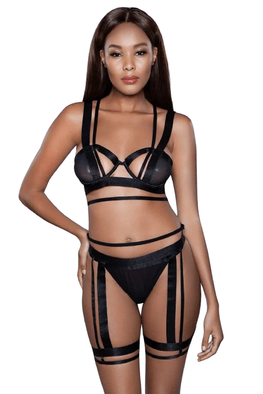 Women's Glitter TightsBlack Lingerie Set & Thigh Harness Combo