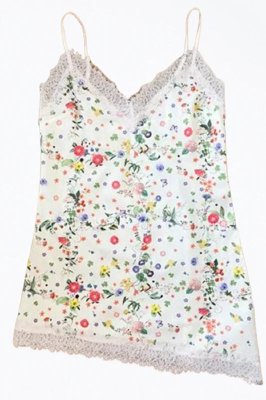 Plus Size Lace Lingerie for WomenMarianne Floral Organic Cotton Asymmetric Slip In White Floral