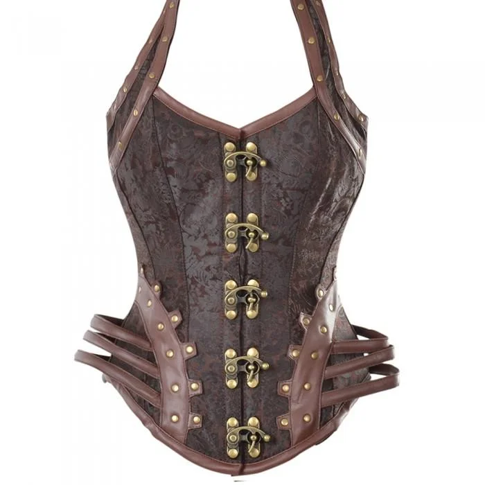 Gothic - inspired bustiers featuring dark colors and studsDaley Brown Steampunk Corset With Hip Straps And Neckholder Gothic - inspired bustiers featuring dark colors and studsDaley Brown Steampunk Corset With Hip Straps And Neckholder