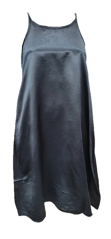 Breathable Bamboo Lingerie for WomenRuby Satin Knee Length Gown With Spaghetti Straps & Gathered Back Ruby In Navy