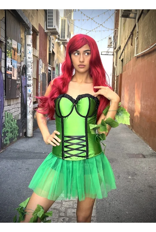 Steampunk - themed bustiers with brass accentsSatin Green Corset with Black Trim