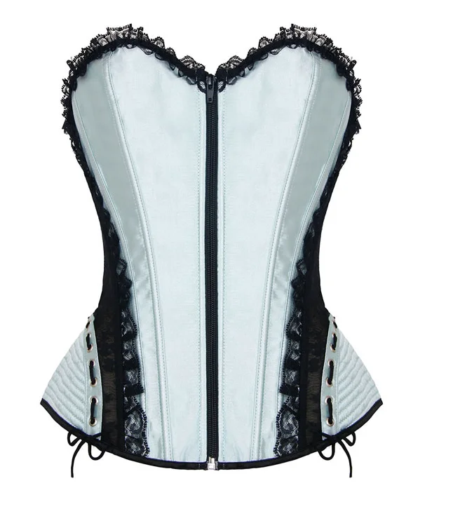 Black bustiers for a classic and versatile lookPale Mint and Black Hip and Zip Detail Corset
