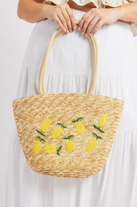 Women's Sports Lingerie for Active WearBeige Lemon Straw Tote Bag