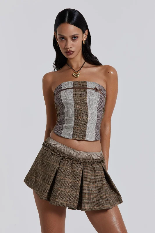 Leather bustiers for a bold and edgy lookDemi Panelled Check Corset Top