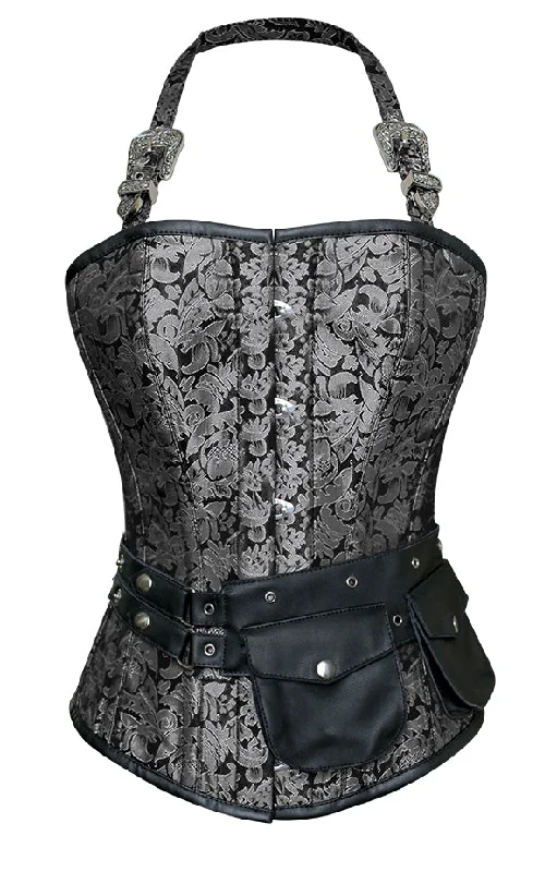 Striped corsets for a preppy and nautical vibeChristie Silver Corset with Strap and Faux Leather Pouch Striped corsets for a preppy and nautical vibeChristie Silver Corset with Strap and Faux Leather Pouch