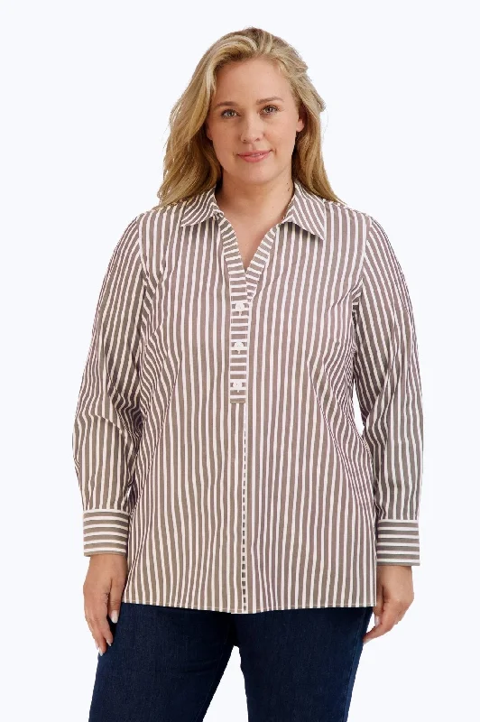 Women's moisture - wicking long sleeve athletic shirt Chambray long sleeve work shirtsPamela Plus No Iron Stretch Stripe Long Sleeve Shirt Women's moisture - wicking long sleeve athletic shirt Chambray long sleeve work shirtsPamela Plus No Iron Stretch Stripe Long Sleeve Shirt