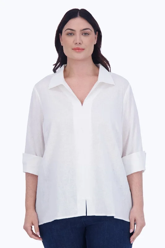 Women's zipper - front long sleeve performance shirt Agnes Plus Solid Linen 3/4 Sleeve Popover Shirt Women's zipper - front long sleeve performance shirt Agnes Plus Solid Linen 3/4 Sleeve Popover Shirt