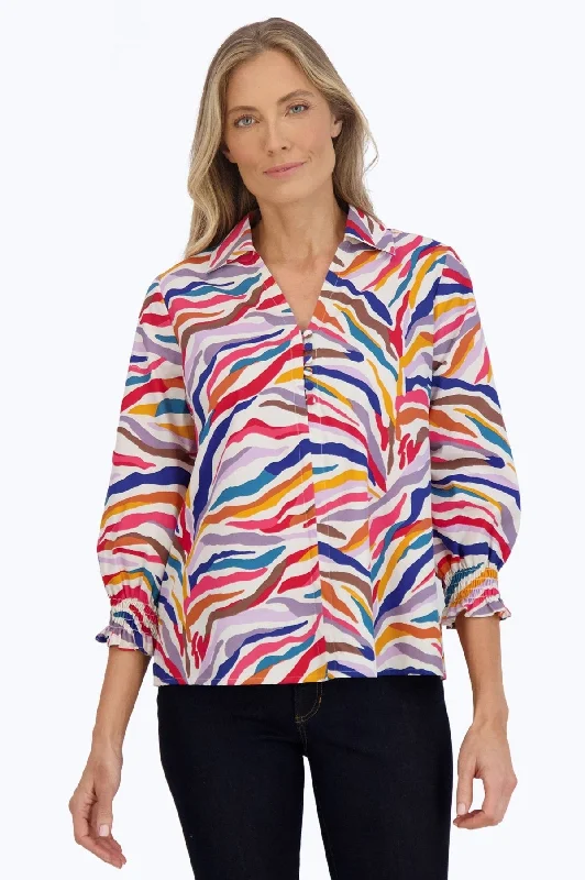 Women's polka dot long sleeve cotton blend shirt Alexis Colorful Zebra 3/4 Sleeve Popover Shirt Women's polka dot long sleeve cotton blend shirt Alexis Colorful Zebra 3/4 Sleeve Popover Shirt