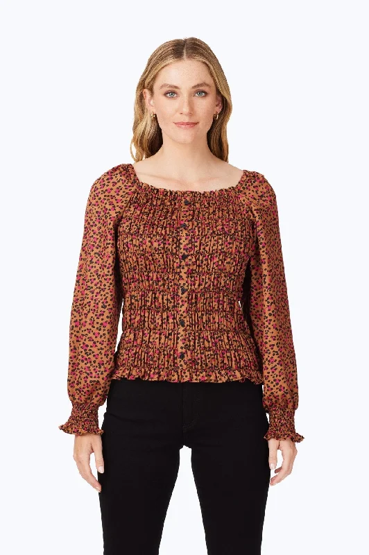 Women's plus - size long sleeve shirt with pockets Ralph Lauren long sleeve polo shirtsSmocked Wild Cheetah Long Sleeve Blouse Women's plus - size long sleeve shirt with pockets Ralph Lauren long sleeve polo shirtsSmocked Wild Cheetah Long Sleeve Blouse