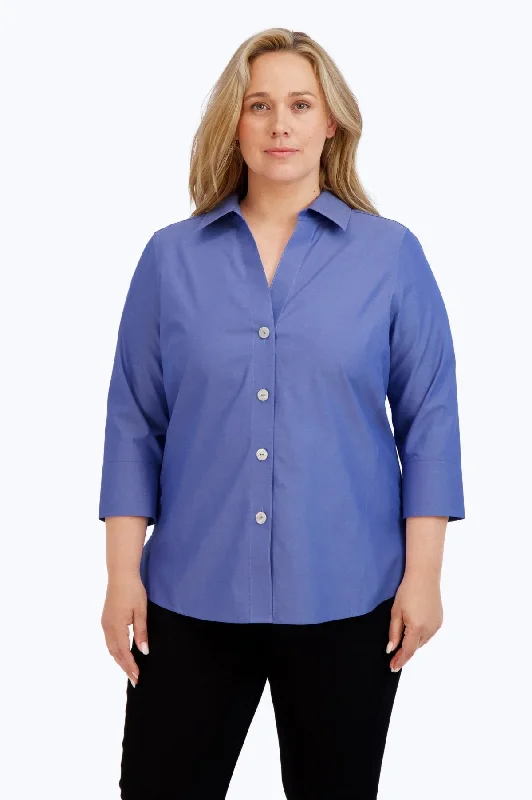 Women's floral print long sleeve chiffon shirt Paityn Plus No Iron Pinpoint 3/4 Sleeve Shirt, Dark Chambray Women's floral print long sleeve chiffon shirt Paityn Plus No Iron Pinpoint 3/4 Sleeve Shirt, Dark Chambray