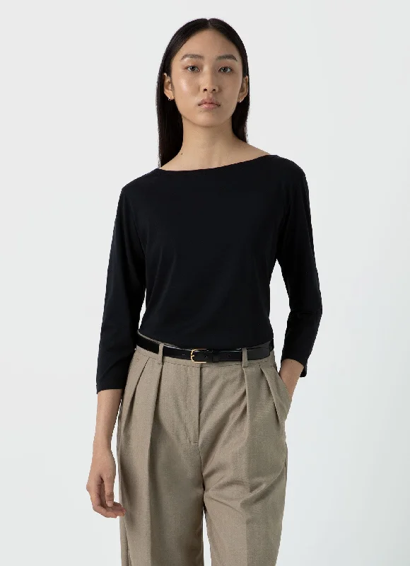 Women's boat neck t shirt Women's Boat Neck T-shirt in Black