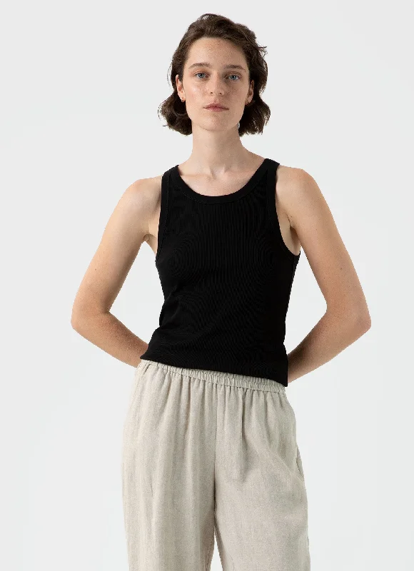 Women's button down t shirt Women's Ribbed Tank Top in Black