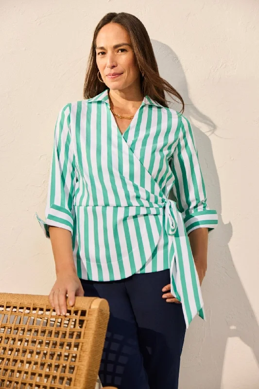 Women's beach - appropriate long sleeve cover - up shirt Salina Springtime Stripe 3/4 Sleeve Shirt Women's beach - appropriate long sleeve cover - up shirt Salina Springtime Stripe 3/4 Sleeve Shirt