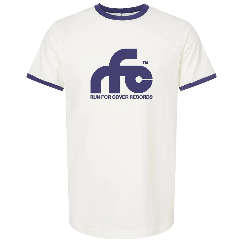 Women's maternity t shirt Run For Cover - Logo Ringer Shirt (White/Blue)