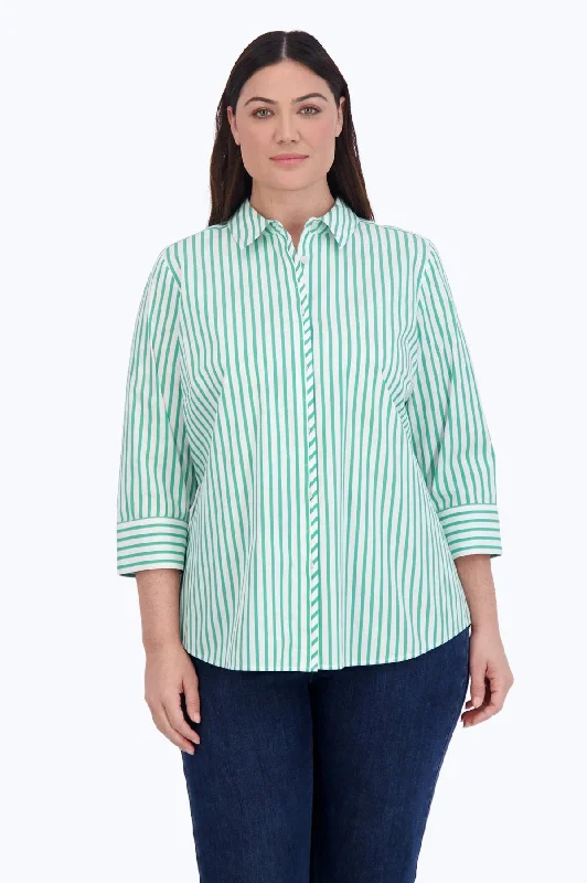 Women's lace - trimmed long sleeve polyester shirt Charlie Plus Stretch No Iron Stripe Shirt Women's lace - trimmed long sleeve polyester shirt Charlie Plus Stretch No Iron Stripe Shirt