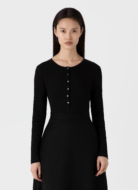 Women's moisture wicking t shirt Women's Rib Henley in Black