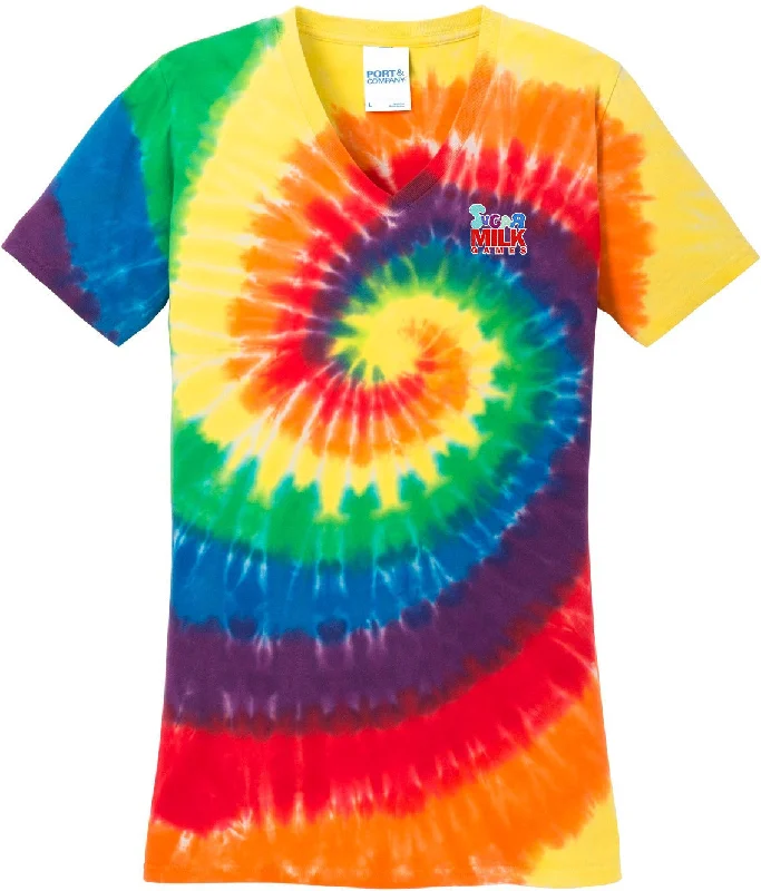 Women's leopard print t shirt Port & Company Ladies Tie-Dye V-Neck Tee