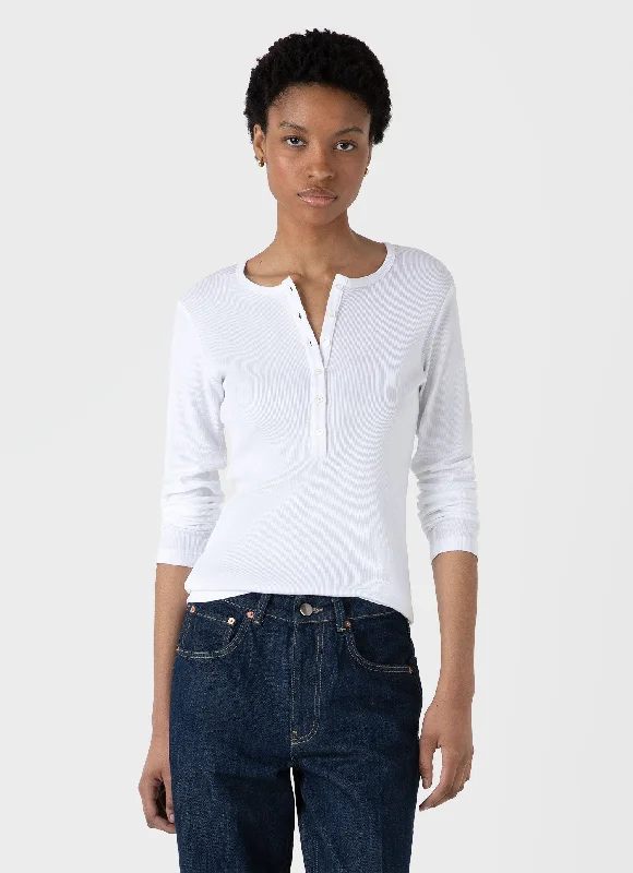 Women's activewear t shirt Women's Rib Henley in White