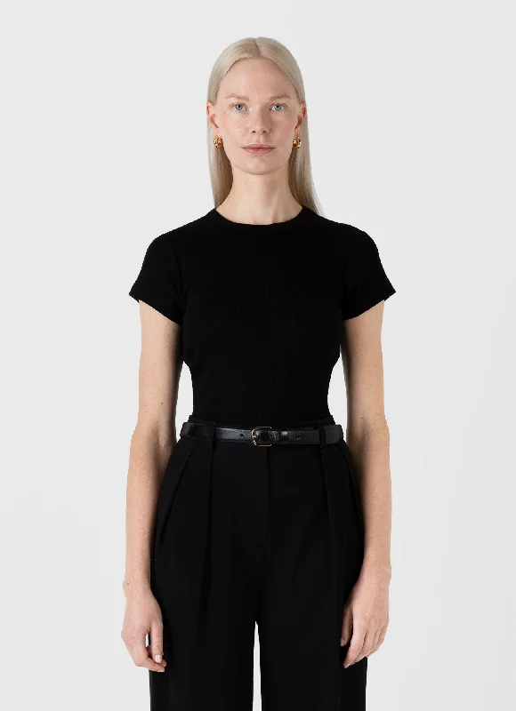 Women's slogan t shirt Women's Ribbed T-shirt in Black