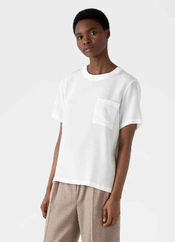 Women's ruffled t shirt Women's Woven Silk T-shirt in Ecru