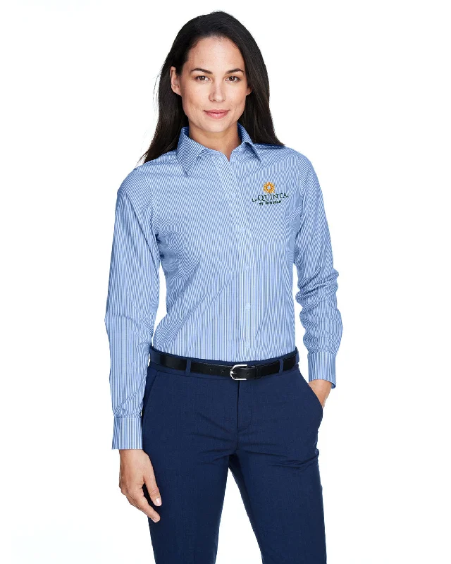 Women's dry - clean only long sleeve wool shirt Devon & Jones Ladies Crown Woven Banker Stripe Women's dry - clean only long sleeve wool shirt Devon & Jones Ladies Crown Woven Banker Stripe