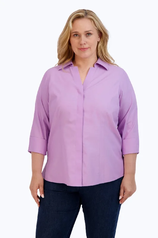 Women's easy - care long sleeve microfiber shirt Taylor Plus No Iron Pinpoint 3/4 Sleeve Shirt, Soft Violet Women's easy - care long sleeve microfiber shirt Taylor Plus No Iron Pinpoint 3/4 Sleeve Shirt, Soft Violet