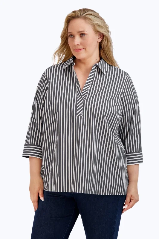 Women's elbow - patch long sleeve corduroy shirt Linen long sleeve casual shirtsSophia Plus Stretch No Iron Stripe Long Sleeve Popover Shirt Women's elbow - patch long sleeve corduroy shirt Linen long sleeve casual shirtsSophia Plus Stretch No Iron Stripe Long Sleeve Popover Shirt