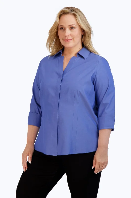 Women's nursing long sleeve shirt for new moms Taylor Plus No Iron Pinpoint 3/4 Sleeve Shirt, Dark Chambray Women's nursing long sleeve shirt for new moms Taylor Plus No Iron Pinpoint 3/4 Sleeve Shirt, Dark Chambray