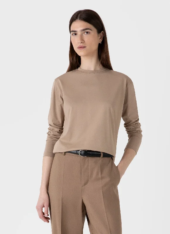 Women's work t shirt Women's Long Sleeve Boy Fit T-shirt in Sandstone