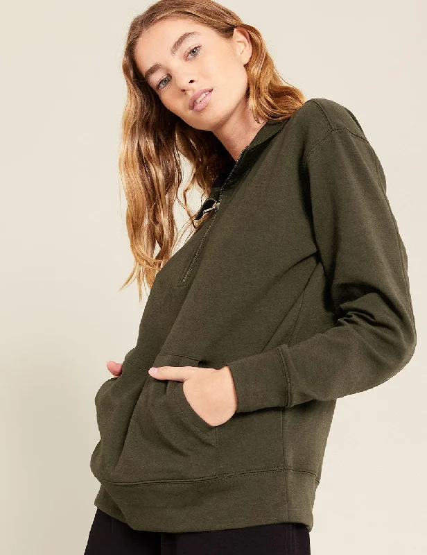 Women's printed t shirt Unisex Quarter Zip Sweater - Dark Olive