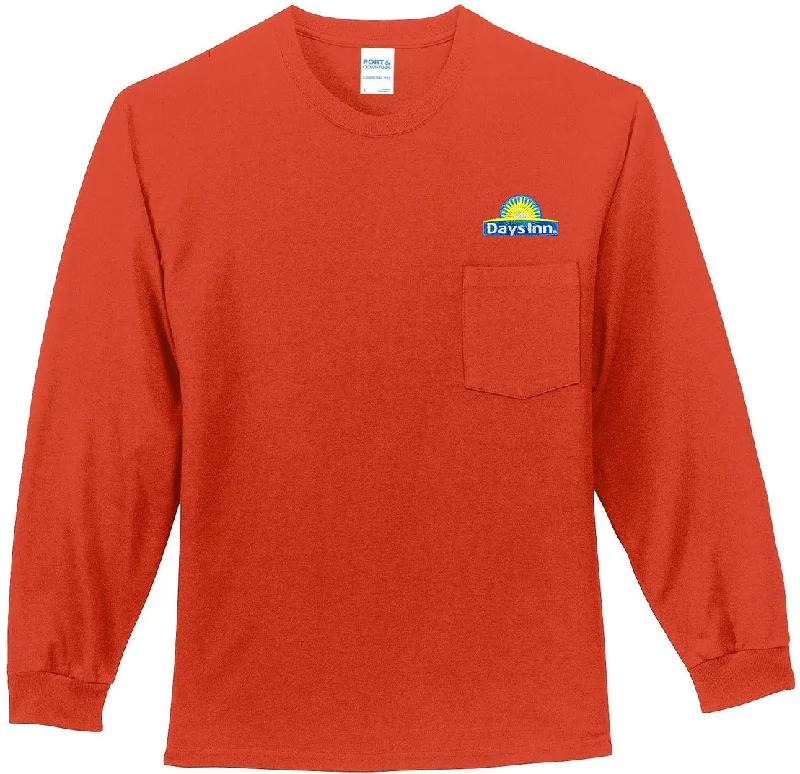 Women's white t shirt Port & Company Long Sleeve T-Shirt with Pocket