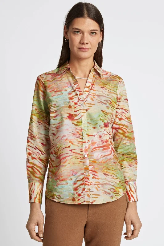 Women's boat - neck long sleeve shirt with cuffs Long sleeve shirts with ruffled frontsMary Watercolor Zebra Long Sleeve Shirt Women's boat - neck long sleeve shirt with cuffs Long sleeve shirts with ruffled frontsMary Watercolor Zebra Long Sleeve Shirt