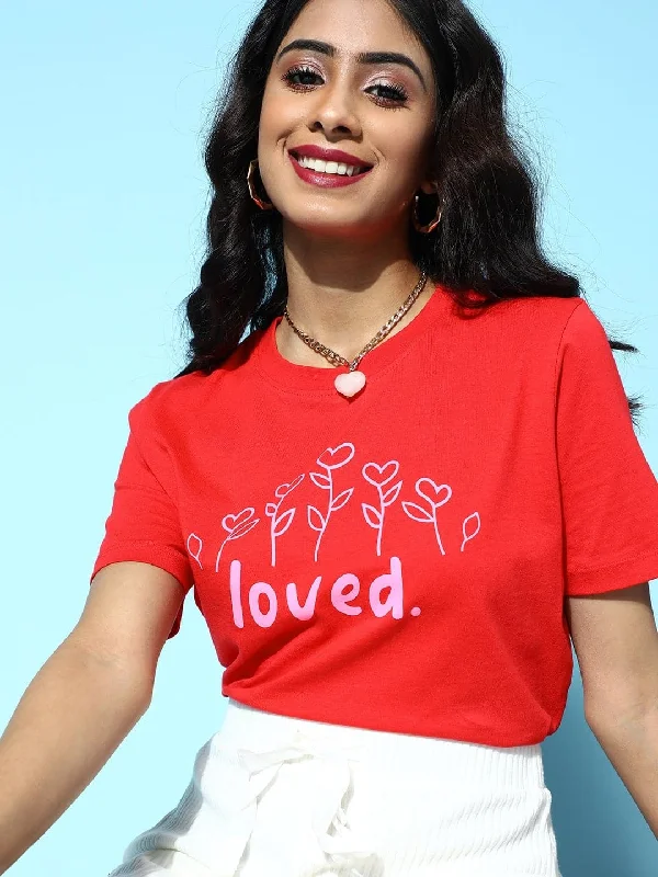Women's Puma t shirt Red LOVED Boxy Crop T-Shirt